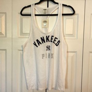 VS Pink White Racerback Yankees Tank